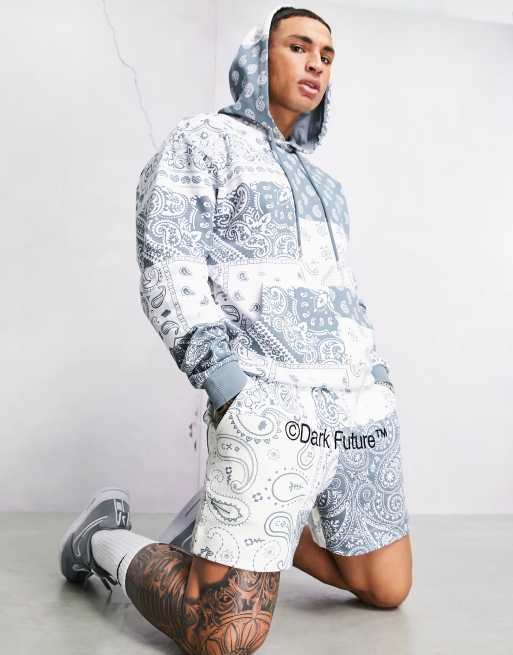 ASOS Dark Future set relaxed short with all over paisley print in blue
