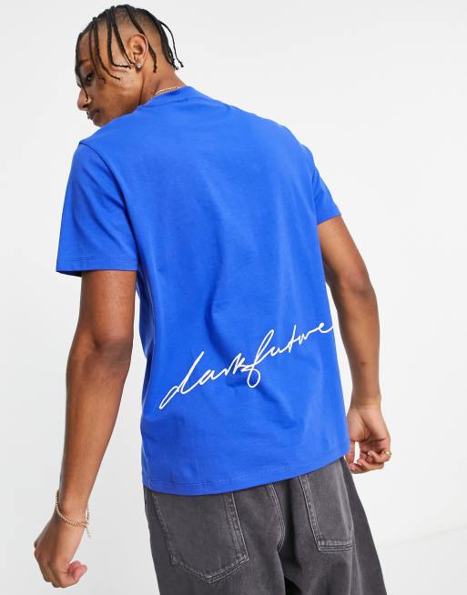 ASOS Dark Future short sleeved t-shirt with logo back print in bright blue 