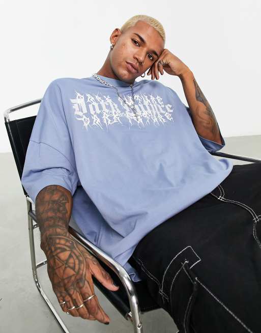 ASOS Dark Future – Skifferblå t-shirt i extra oversize med gotisk logga