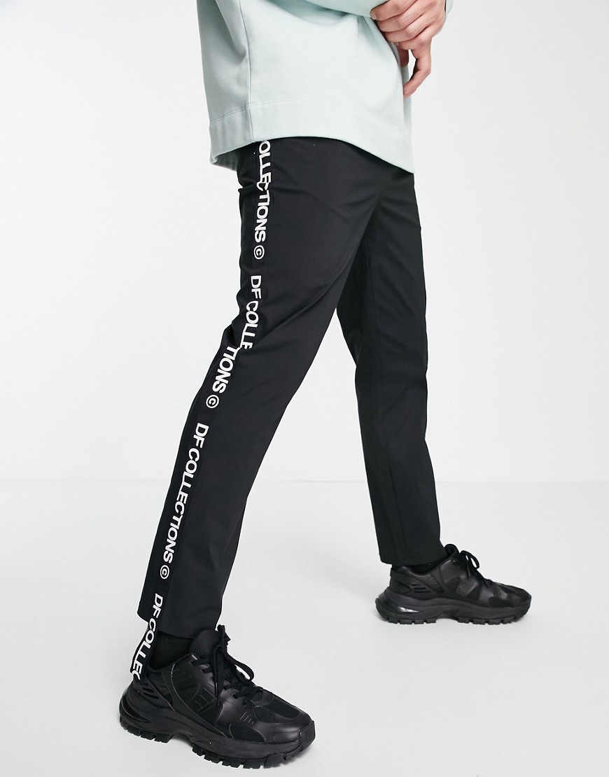 ASOS Dark Future - Smalle enkellange broek met elastische taille en verlengde zijbiezen-Zwart
