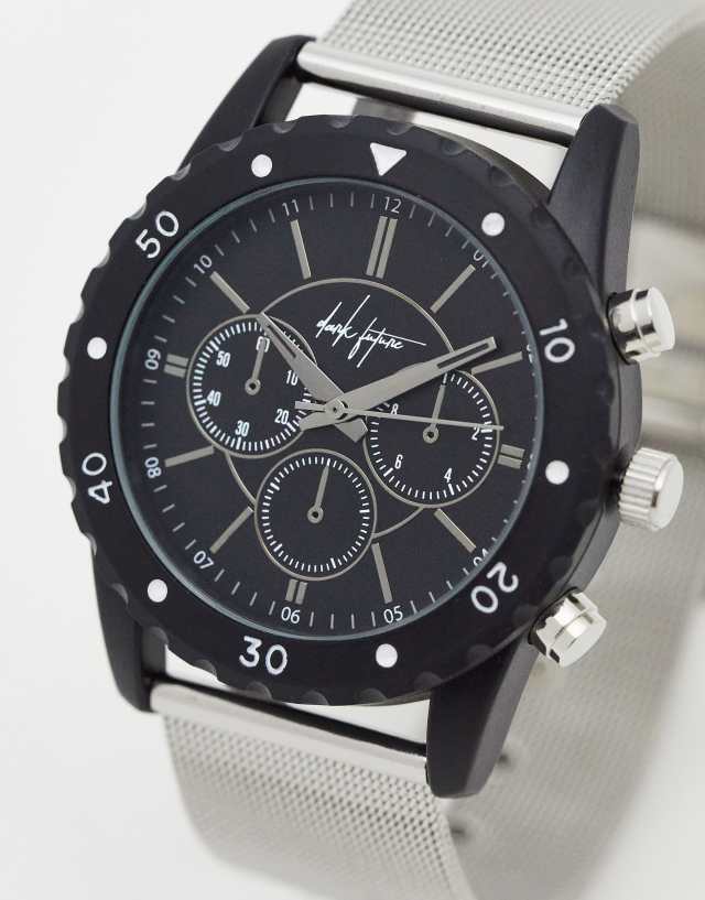 ASOS Dark Future sporty watch with black face and silver mesh strap