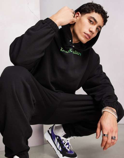 ASOS Dark Future – Svart huvtröja i oversize med grafiskt tryck och bubbellogga, del av set, 3 av 4