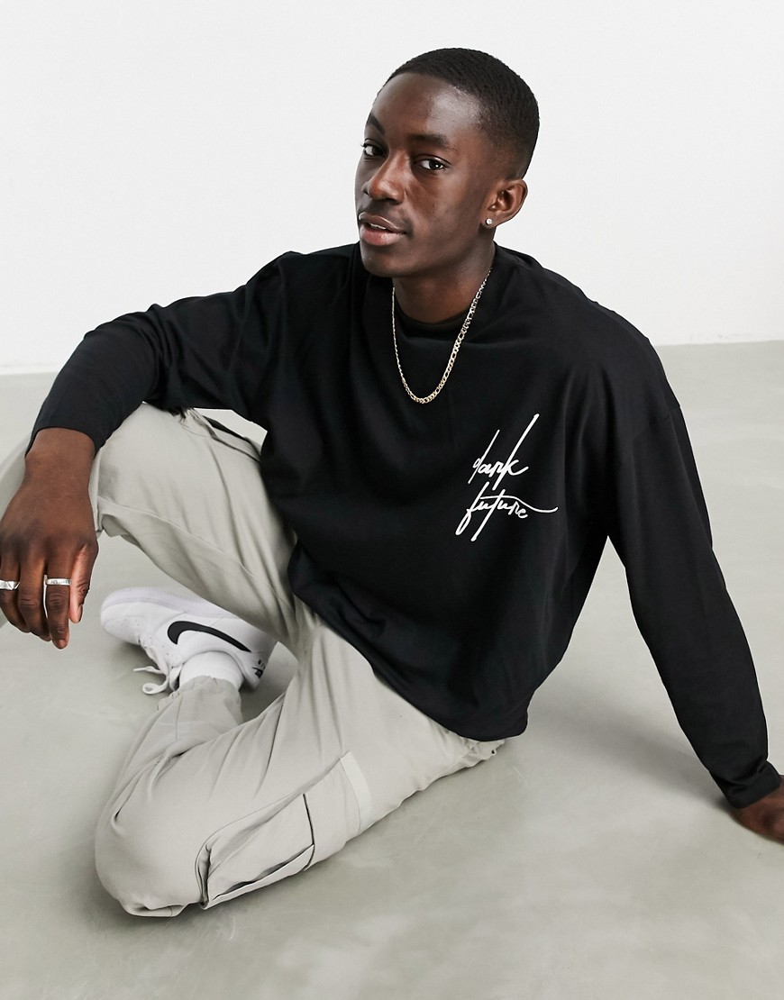 ASOS – Dark Future – Svart, långärmad t-shirt i oversize-modell