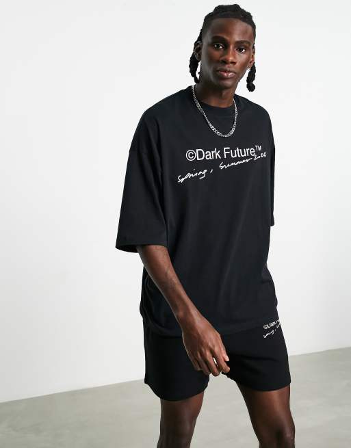 ASOS Dark Future – Svart t-shirt i oversize med logga på bröstet, del av set, 3 av 4
