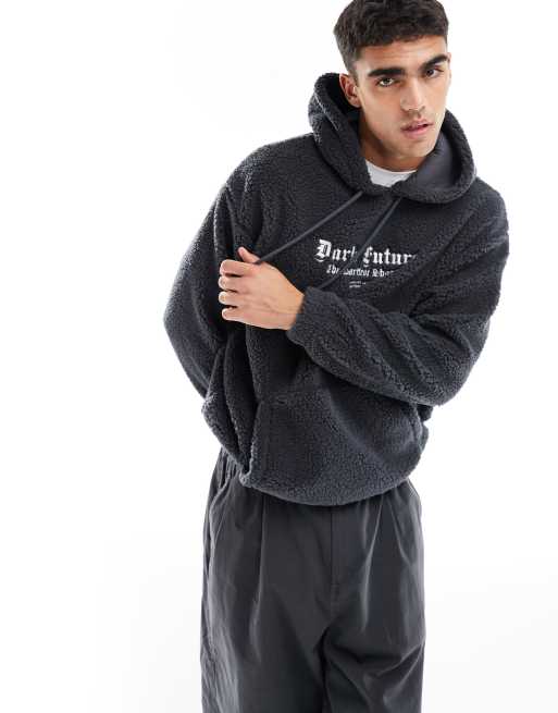 ASOS - Dark Future - Sweat à capuche oversize avec broderie devant et au dos en imitation peau de mouton - Gris, 4 de 4