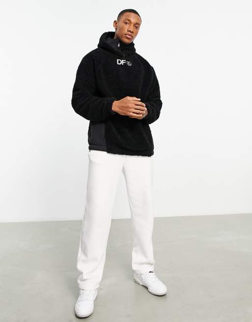 ASOS Dark Future Sweat capuche oversize en imitation peau de mouton duveteuse avec broderie logo et cagoule Noir