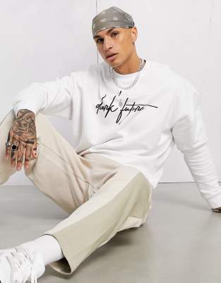 ASOS Dark Future - Sweat oversize avec logo imprimé - Blanc