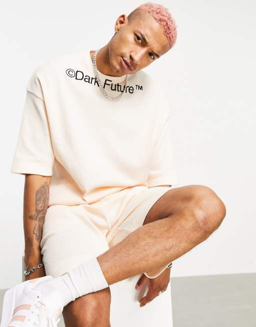 ASOS Dark Future - Sweat oversize d'ensemble à manches courtes et fini gaufré léger - Neutre