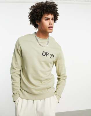 ASOS Dark Future sweatshirt with chest print logo in sand-Neutral