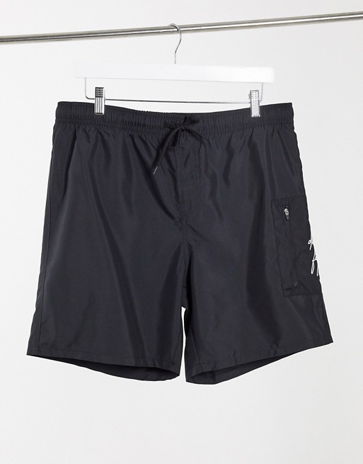 ASOS Dark Future swim shorts with MA1 pocket in black