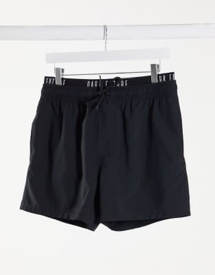 ASOS Dark Future ASOS Dark Future swim shorts with printed waistband in black