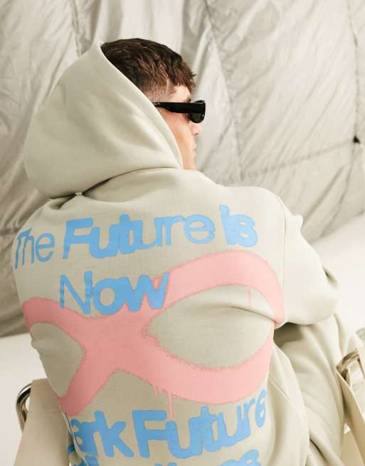 ASOS Dark Future – Szarobeżowa bluza oversize z kapturem i graficznymi nadrukami z logo z przodu i na plecach, część zestawu