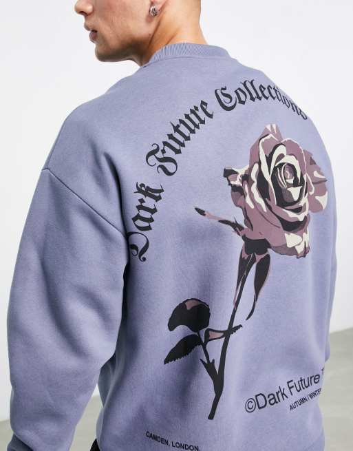ASOS Dark Future – Szaroniebieska bluza oversize z kwiatową grafiką, 3 z 4