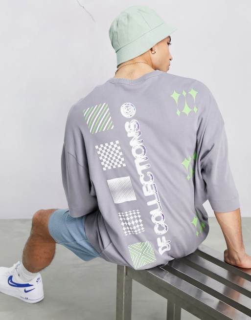 ASOS Dark Future – Szary T-shirt oversize z grubego dżerseju z grafiką na plecach i nadrukiem logo