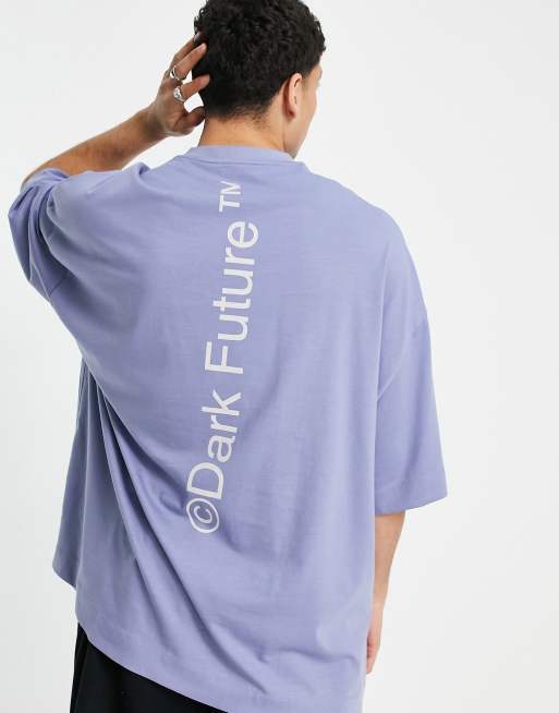 ASOS Dark Future – T-Shirt aus schwerer gebürsteter Baumwolle in Blau mit Logo und extremer Oversize-Passform