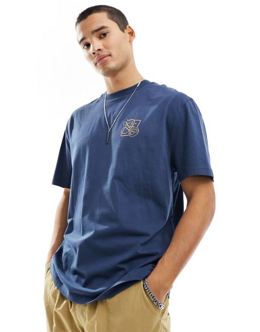 FhyzicsShops Dark Future - T-Shirt blu navy con stampa sul petto e sul retro 