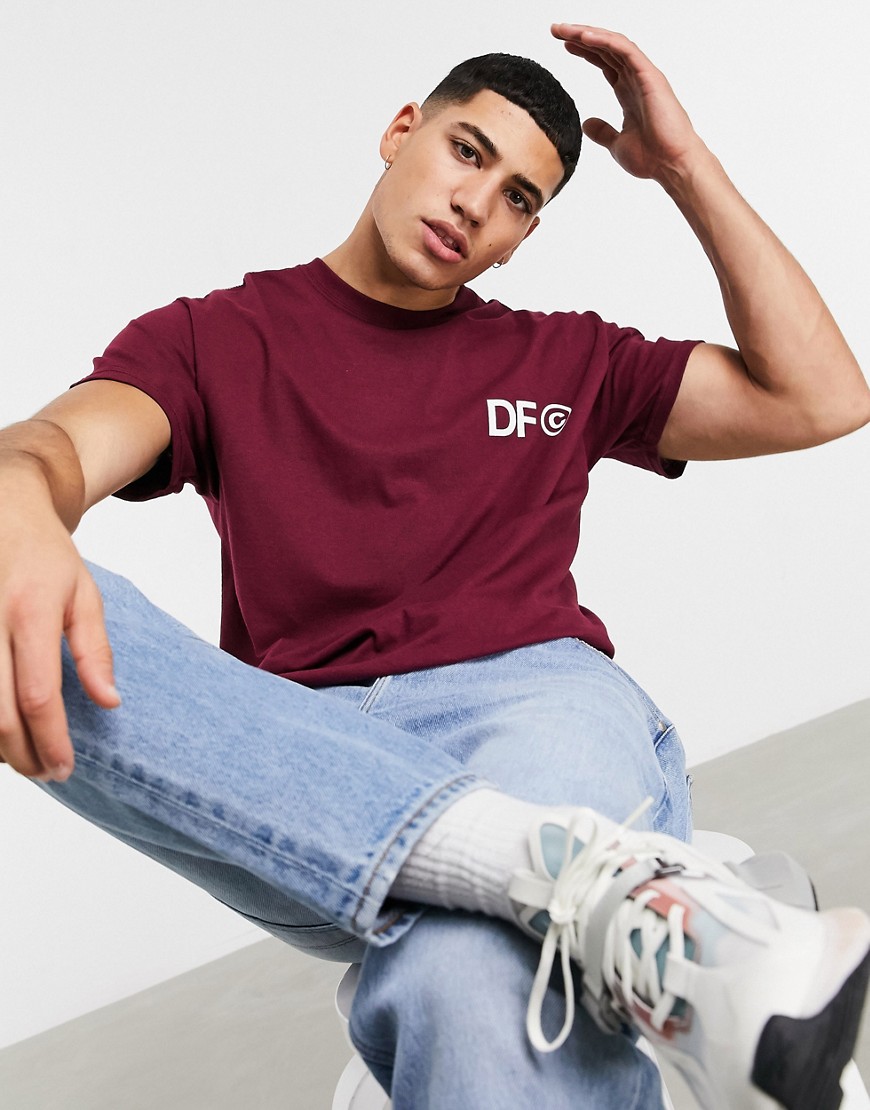 ASOS Dark Future t-shirt in burgundy with chest and back logo-Red