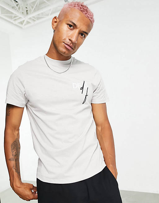 ASOS Dark Future t-shirt in grey violet with printed chest logo in cotton - GREY