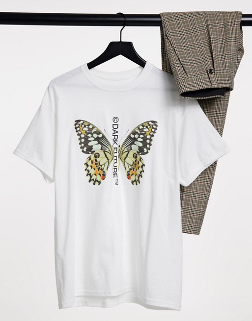 ASOS Dark Future t-shirt in white with butterfly print and logo