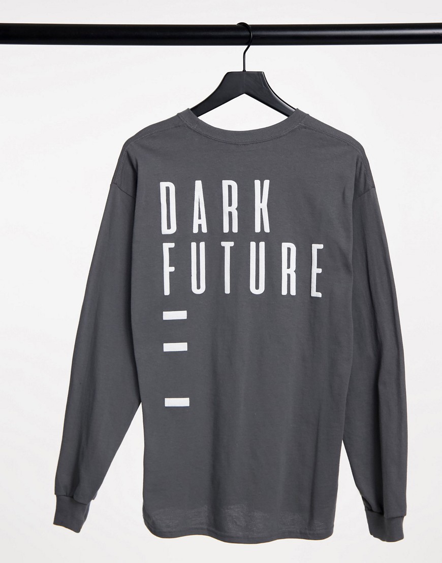 ASOS Dark Future - T-shirt met lange mouwen in grijs met print op achterkant-Zwart