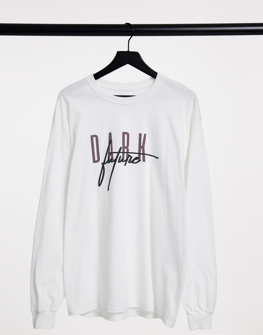 ASOS - Dark Future - T-shirt met lange mouwen in wit met logo op de voor- en achterkant
