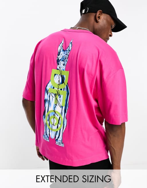 ASOS - Dark Future - T-shirt oversize avec grand imprimé chien et logo au dos - Rose