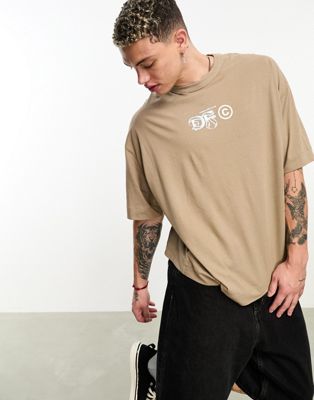 ASOS Dark Future oversized t-shirt in beige with chest print - ASOS Price Checker