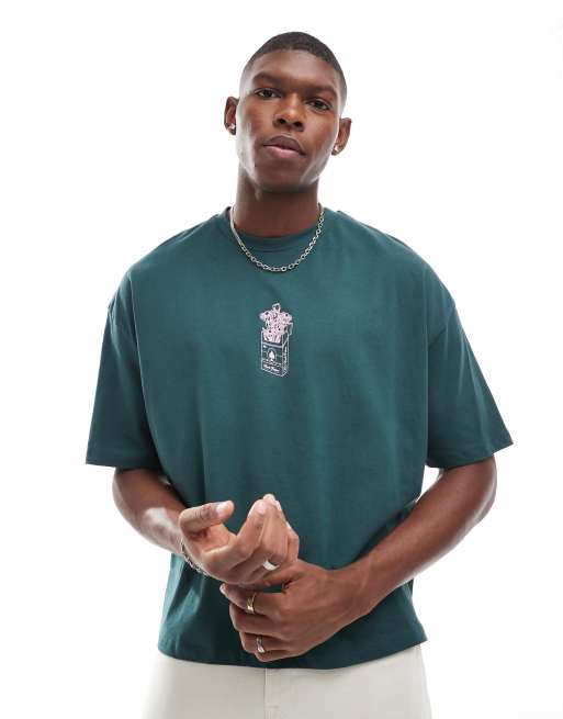 ASOS Dark Future - T-shirt oversize avec imprimé sur la poitrine - Vert foncé