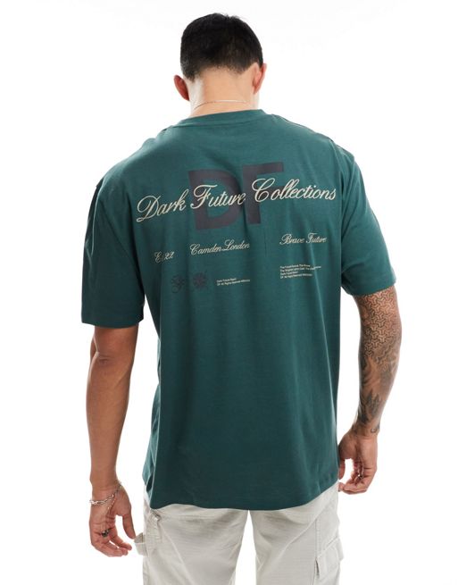 FhyzicsShops Dark Future - T-shirt oversize avec logo imprimé au dos - Vert foncé