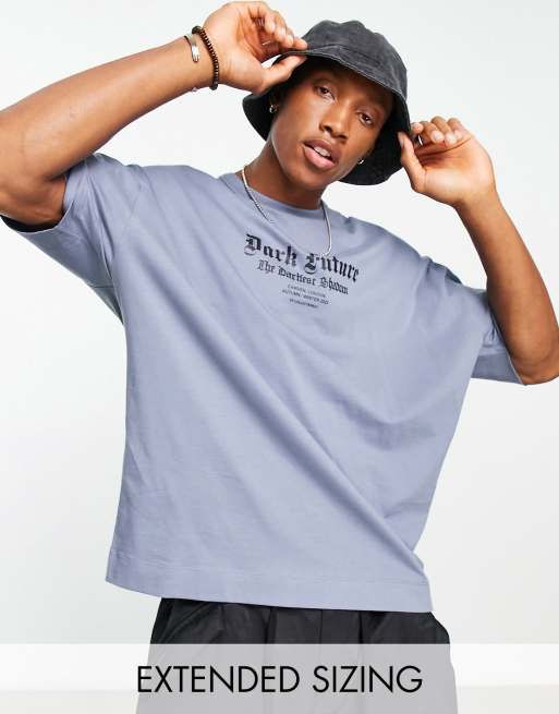 ASOS Dark Future - T-shirt oversize avec petit logo sur le devant - Bleu ardoise