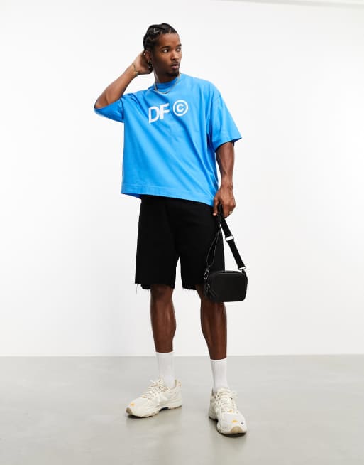 ASOS - Dark Future - T-shirt oversize blu con stampa del logo sul petto, 3 di 4