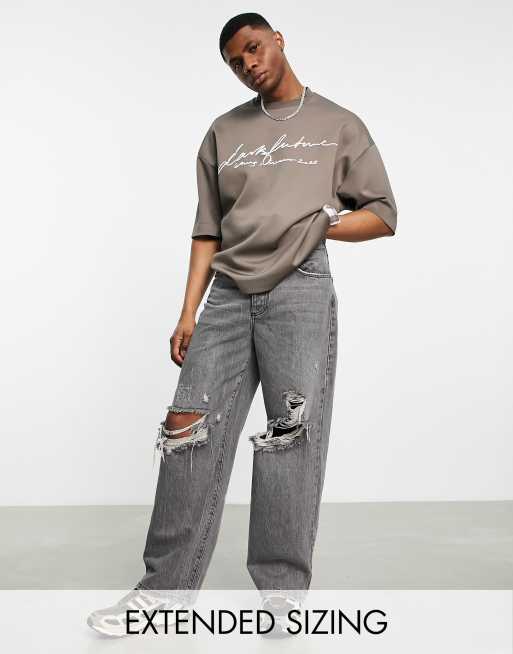 ASOS Dark Future - T-shirt oversize in tessuto scuba con ricamo con logo sul davanti, colore marrone