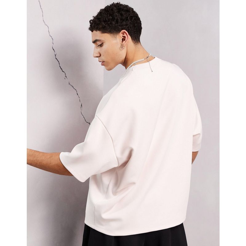 Uomo T-shirt e Canotte Dark Future - T-shirt oversize in tessuto scuba con tasca obliqua e stampa con logo colore neutro