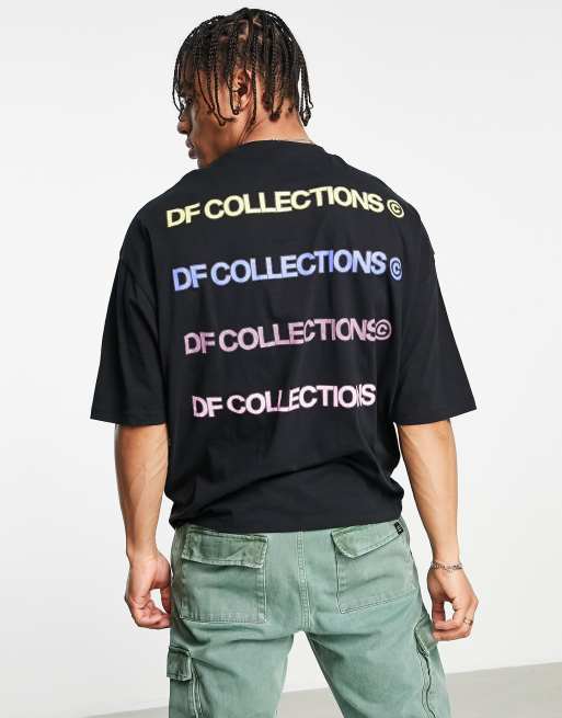 ASOS Dark Future - T-shirt oversize nera con logo multicolore sul retro