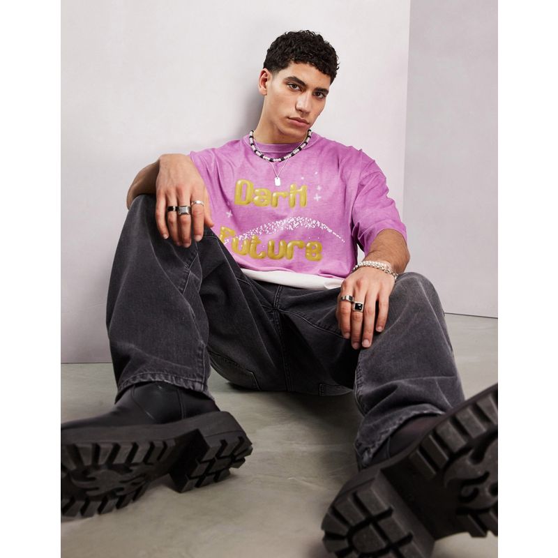Uomo T-shirt e Canotte Dark Future - T-shirt oversize viola sfumato con grafica del logo sul davanti