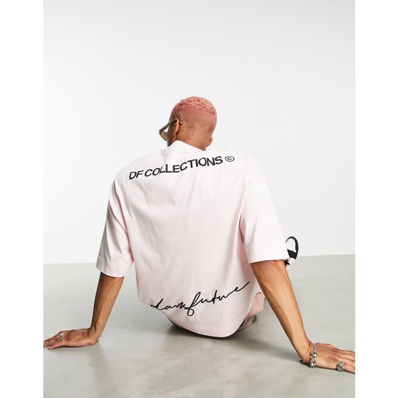 T-shirt e Canotte T-shirt stampate Dark Future - T-shirt pesante oversize rosa con logo sul retro
