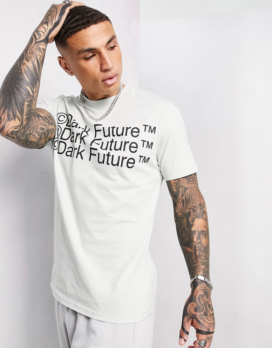 ASOS Dark Future T-shirt with front triple logo print in gray-Grey