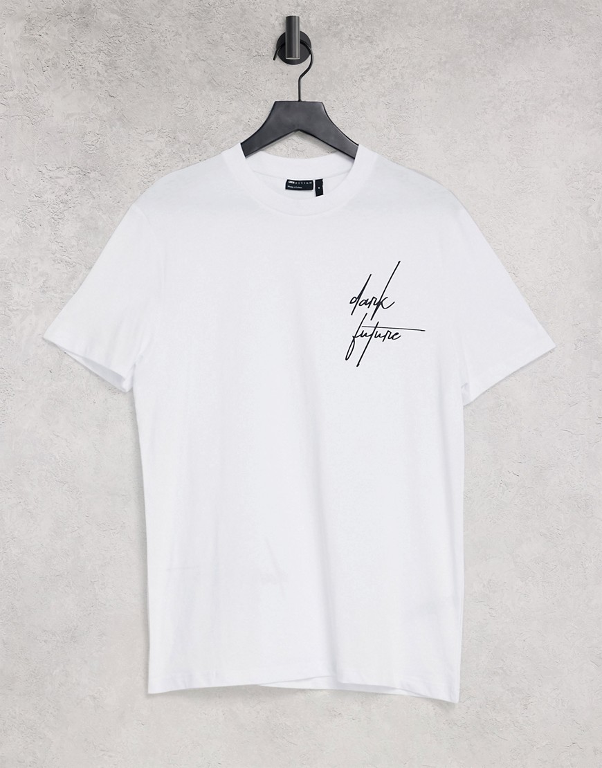 ASOS Dark Future t-shirt with multi placement script logo in white