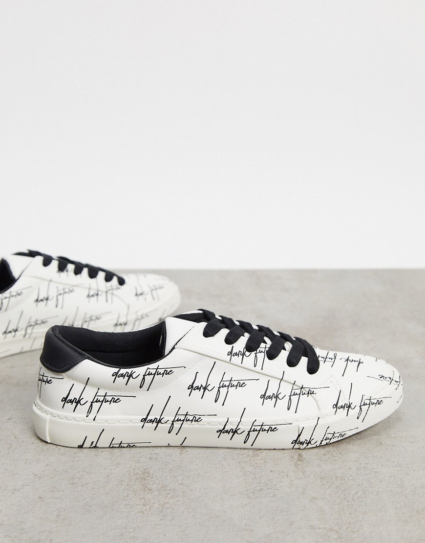 ASOS Dark Future trainers in white with print