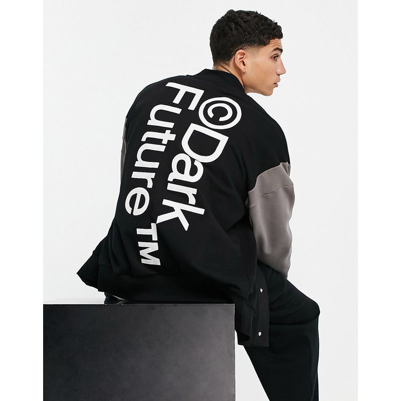 Dark Future – Übergroße Bomberjacke aus Jersey mit großem Logo hinten in Schwarz