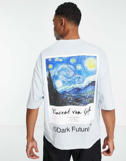 ASOS Dark Future - Vincent Van Gogh - Blå oversized T-shirt med stort grafisk print bagpå