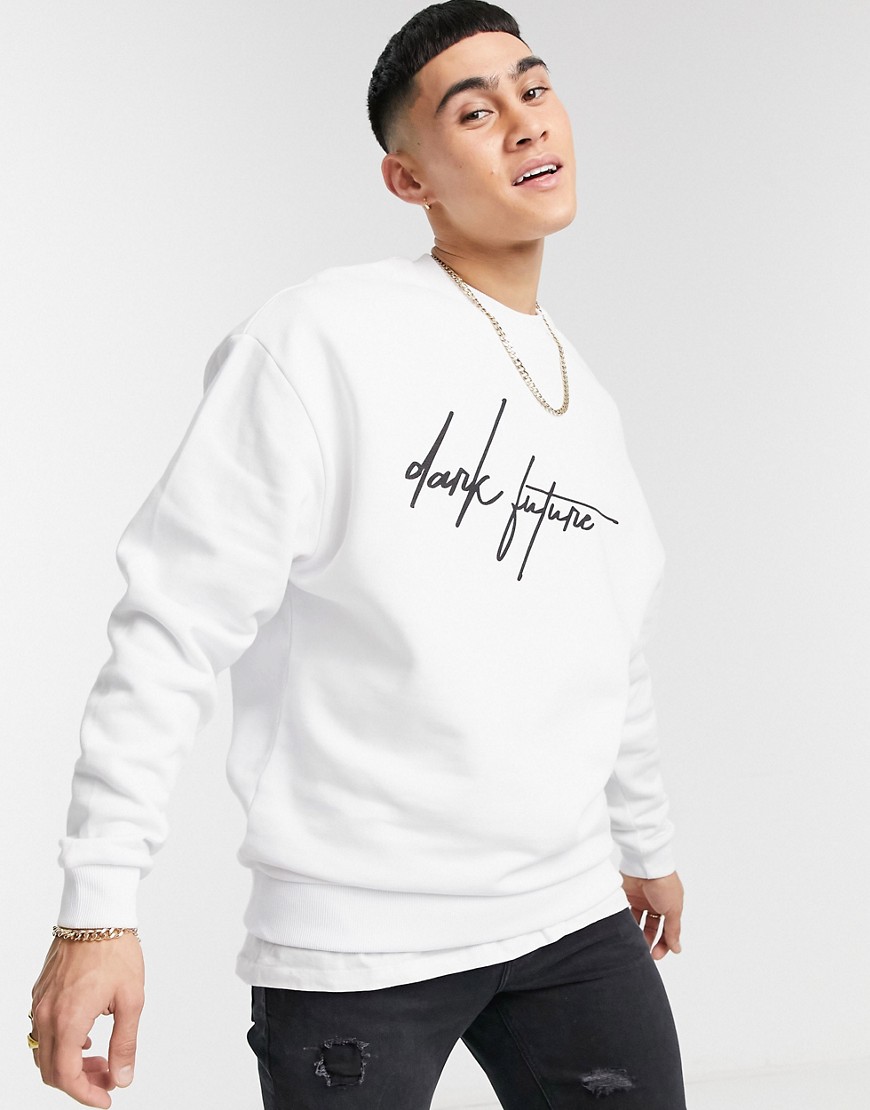 ASOS – Dark Future – Vit sweatshirt i oversize med logga framtill