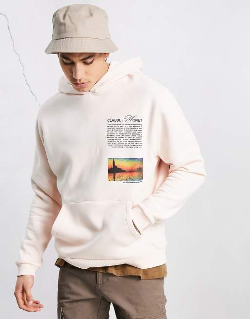ASOS Dark Future x Claude Monet – Oversize-Kapuzenpullover in Hellrosa mit mehreren, platzierten Grafikprints