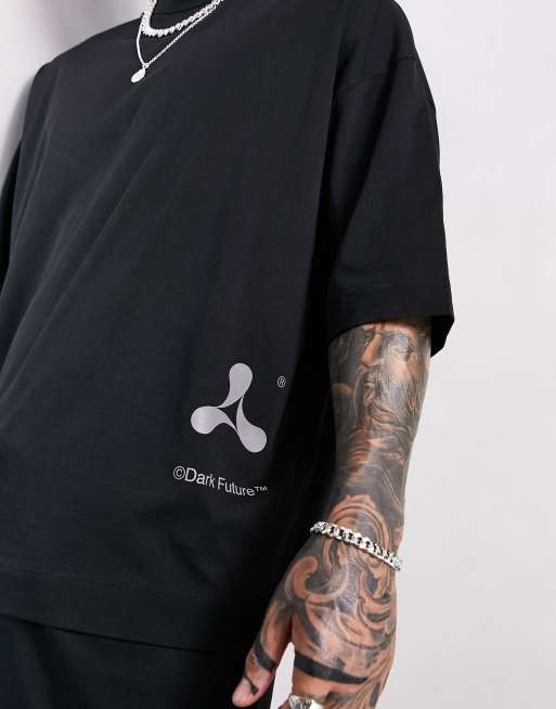 ASOS Dark Future x Cream oversized T-shirt with logo reflective print in black - part of a set, 2 of 4