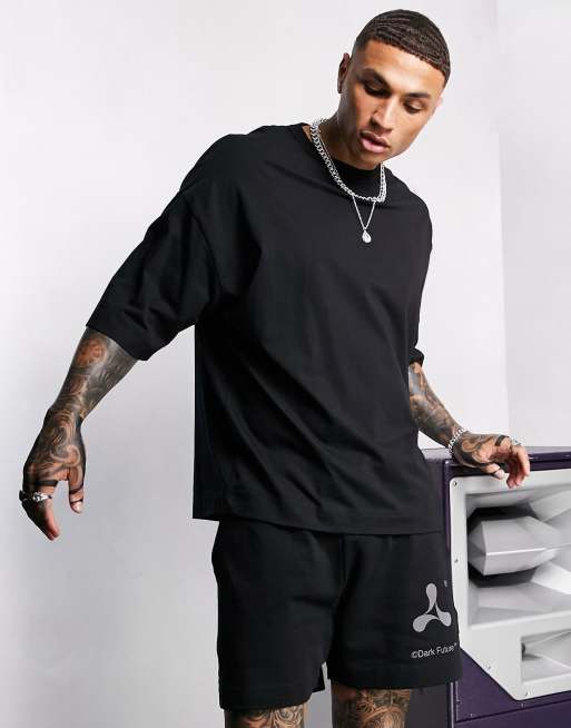 ASOS Dark Future x Cream oversized T-shirt with logo reflective print in black - part of a set, 3 of 4