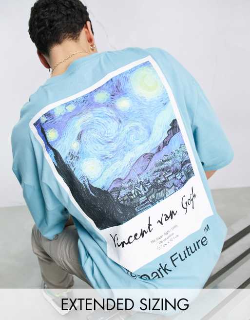 ASOS Dark Future x Vincent Van Gogh – Niebieski T-shirt oversize z grafiką na plecach