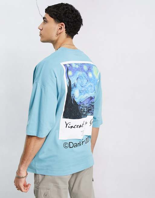 ASOS Dark Future Oversized T-Shirt with All Over Graffiti Logo Print in Blue