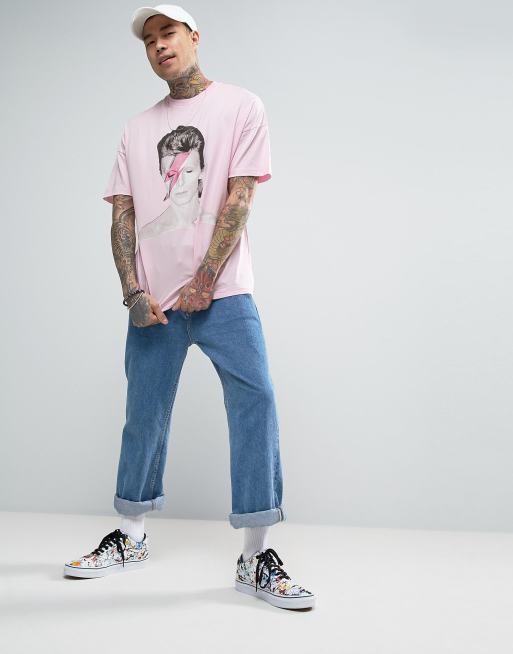 ASOS David Bowie Dropped Shoulder Oversized Band T Shirt In Pink