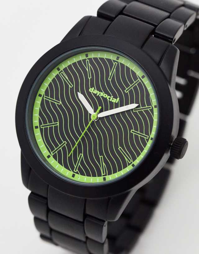 ASOS Day Social bracelet watch with black face and neon details in black