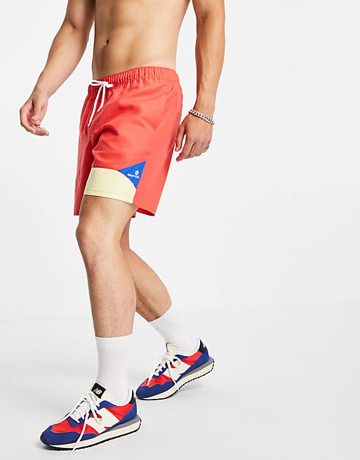 ASOS Day Social colour block swim shorts with embroidery in mid length